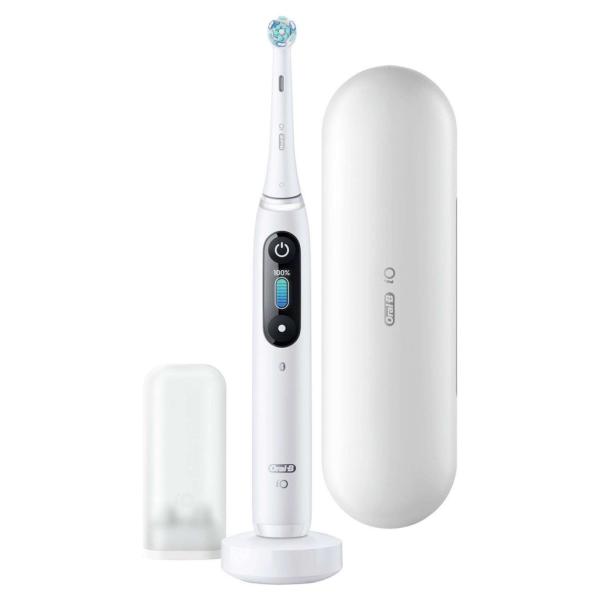 Oral-B iO Series 8 White Alabaster elektrický zubní kartáček,  magnetický,  6 režimů,  časovač,  tlakový senzor,  pouzdro5