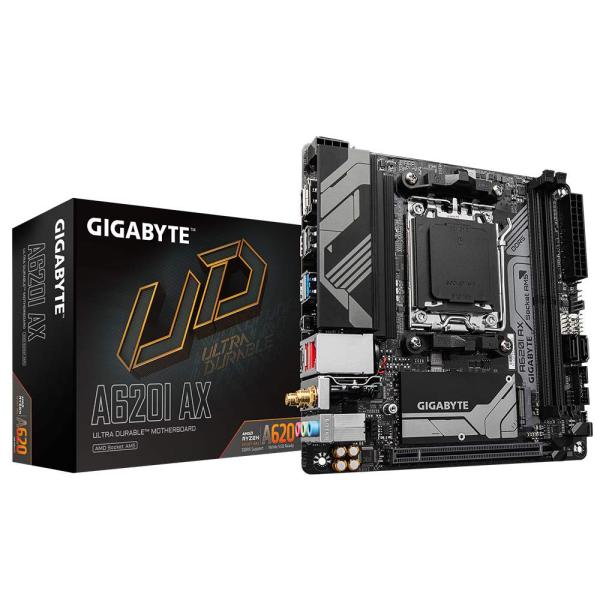 GIGABYTE MB Sc AM5 A620I AX,  AMD A620,  2xDDR5,  1xDP,  1xHDMI,  WiFi,  mini-ITX