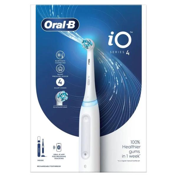 Oral-B iO4 Quite White elektrický zubní kartáček,  magnetický,  časovač,  4 režimy,  pouzdro,  bílý2