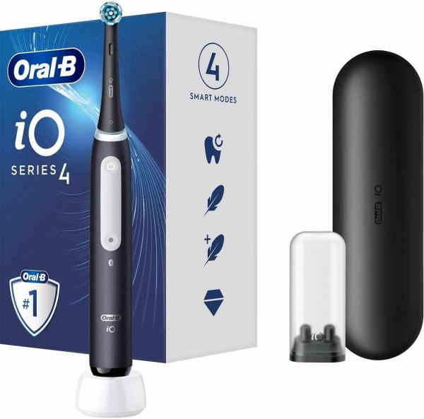 Oral-B iO Series 4 Matt Black elektrický zubní kartáček,  magnetický,  časovač,  tlakový senzor,  mobilní aplikace,  černý