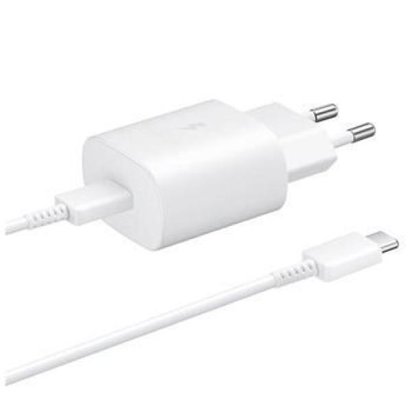 Samsung síťová nabíječka EP-TA800EWE + kabe EP-DA705BWE USB-C,  25W,  bílá,  (bulk)