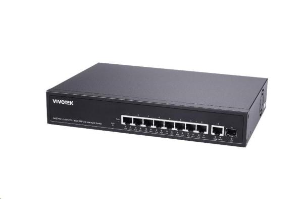 Vivotek PoE switch AW-GEL-105A-110,  8xGE PoE(802.3af/ at/ bt,  PoE budget 110W),  1xGbE RJ-45,  1xSFP 100M/ 1G slot