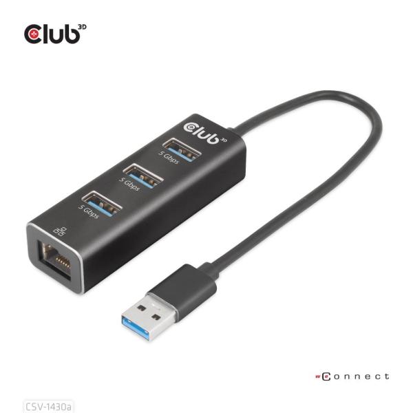 Club3D Rozbočovač,  USB-A 3.2 Gen1 na 3x USB 3.1,  Gigabit Ethernet4