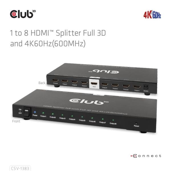 Club3D Video rozbočovač 1:4 HDMI 2.0 4K120Hz,  4 porty,  černá4