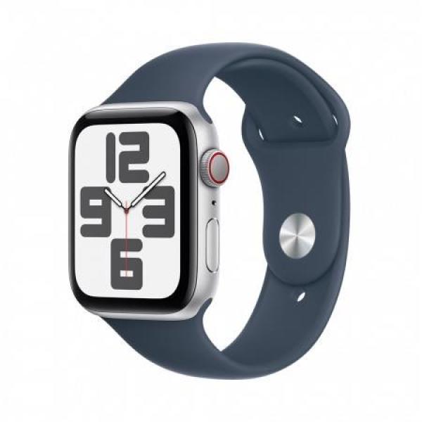 Apple Watch SE GPS + Cellular 44mm Silver Aluminium Case with Storm Blue Sport Band - S/M