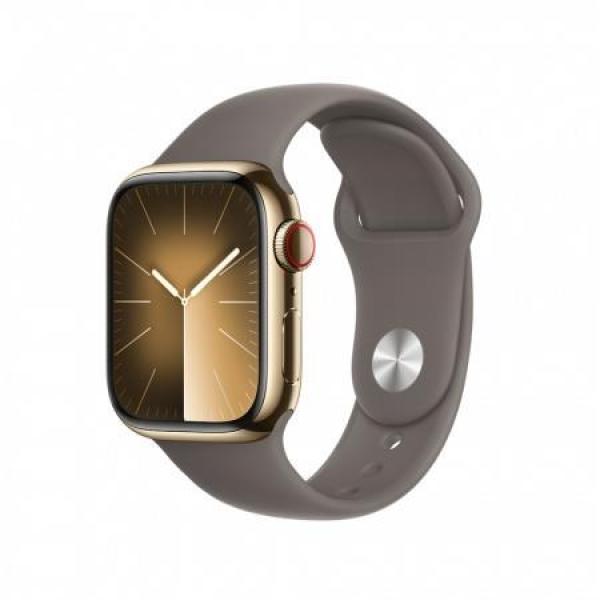 APPLE Watch Series 9 GPS + Cellular 41mm Gold Stainless Steel Case with Clay Sport Band - M/ L