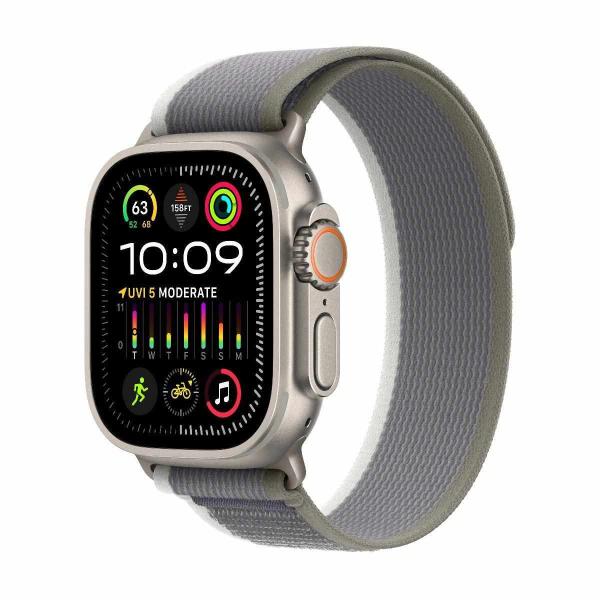 APPLE Watch Ultra 2 GPS + Cellular,  49mm Titanium Case with Green/ Grey Trail Loop - M/ L