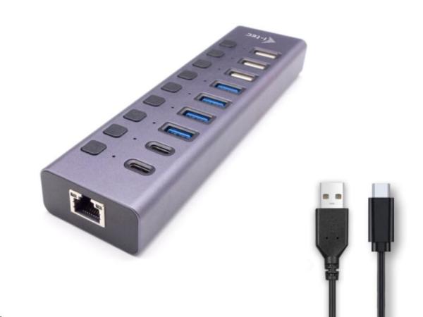 i-tec USB 3.0/ USB-C nabíjecí HUB 9port LAN + Power Adapter 60 W
