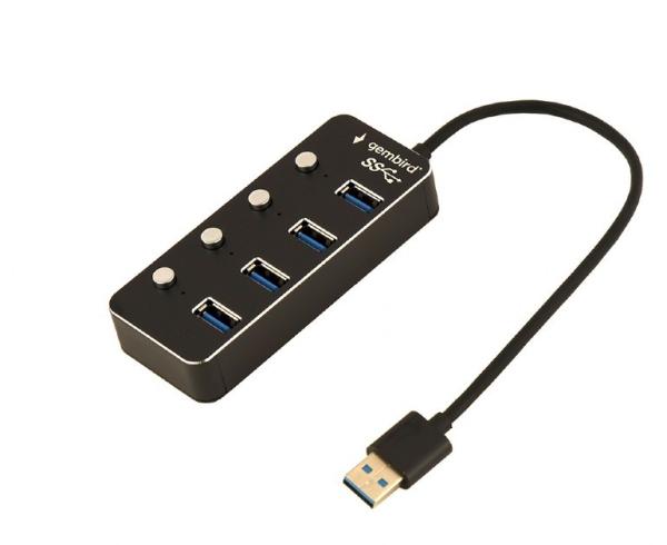 GEMBIRD hub,  4-port USB 3.1 (Gen 1) hub s vypínači