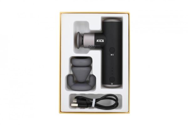 KiCA Mini 2 masážní pistole, 4 rychlosti, 3 hlavice, inteligentní ochrana, z leteckého hliníku, černá6