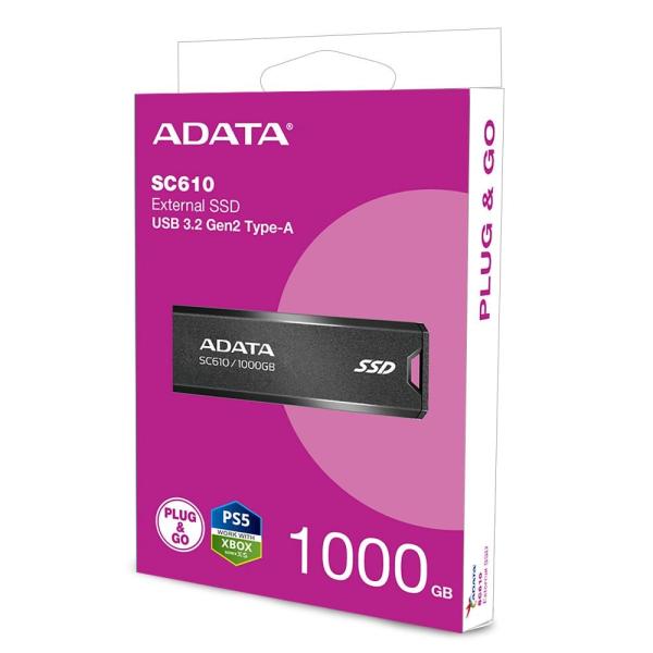 ADATA Externí SSD 1TB SC610,  USB-A 3.2,  černá3