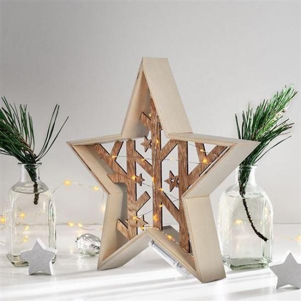 Solight LED vánoční hvězda,  přírodní dřevo 2 x AA ,  teplá bílá4