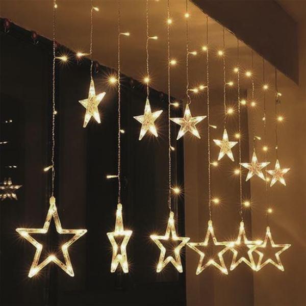 Solight LED vánoční závěs,  hvězdy,  šíře 1, 8m,  77LED,  IP20,  3xAA,  USB