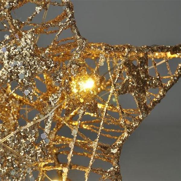 Solight vánoční hvězda glitter,  zlatá,  kovová,  14x LED,  2x AA2