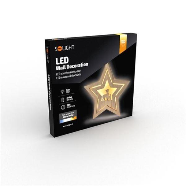 Solight LED nástěnná dekorace vánoční hvězda,  24x LED,  2x AA1