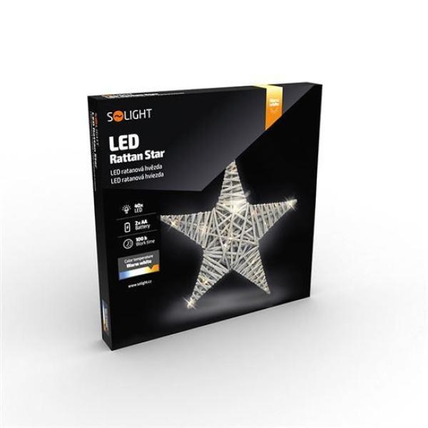 Solight LED ratanová hvězda,  40x LED,  2xAA,  40cm1