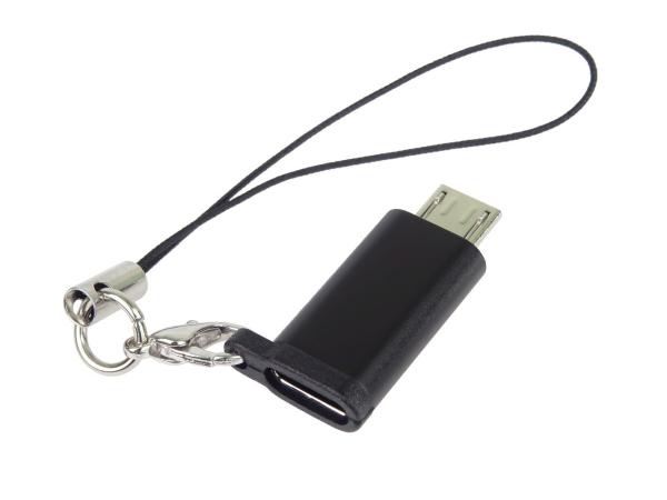 PremiumCord Adaptér USB-C konektor female - USB 2.0 Micro-B/ male,  černý s očkem na zavěšení