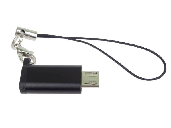 PremiumCord Adaptér USB-C konektor female - USB 2.0 Micro-B/ male,  černý s očkem na zavěšení2