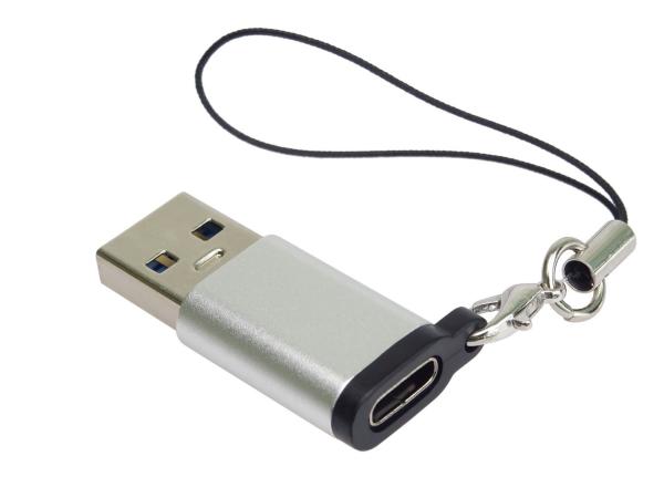 PremiumCord Adaptér USB3.0 A male - USB-C Female,  stříbrná s očkem na zavěšení