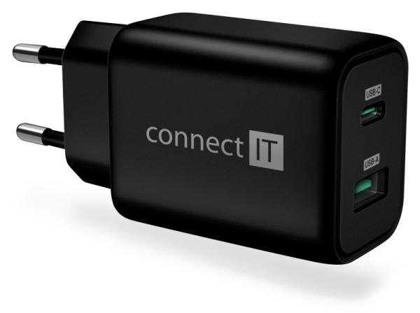 CONNECT IT Wanderer2 GaN nabíjecí adaptér 1×USB-C + 1xUSB-A,  33W PD,  černá