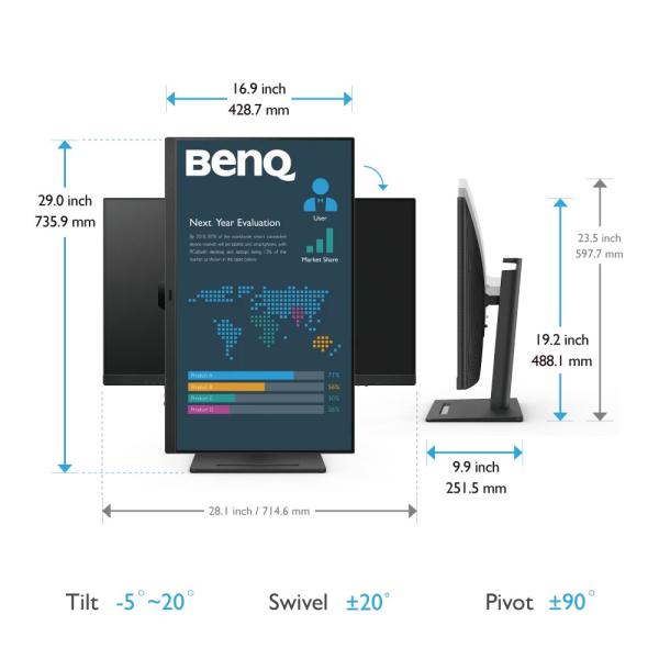 BENQ MT BL3290QT,  31, 5",  IPS,  2560×1440,  16:9,  350cd/ m2,  1000:1,  5ms,  HDMI,  2× DisplayPort,  2× USB-C,  3× USB,  PIVOT4