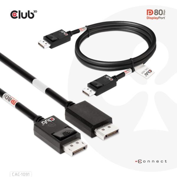 Club3D Kabel DisplayPort 2.1 na DisplayPort 2.1 VESA DP80,  4K240Hz/ 8K60Hz/ 10K30Hz HDR (M/ M),  1.2m,  černá5