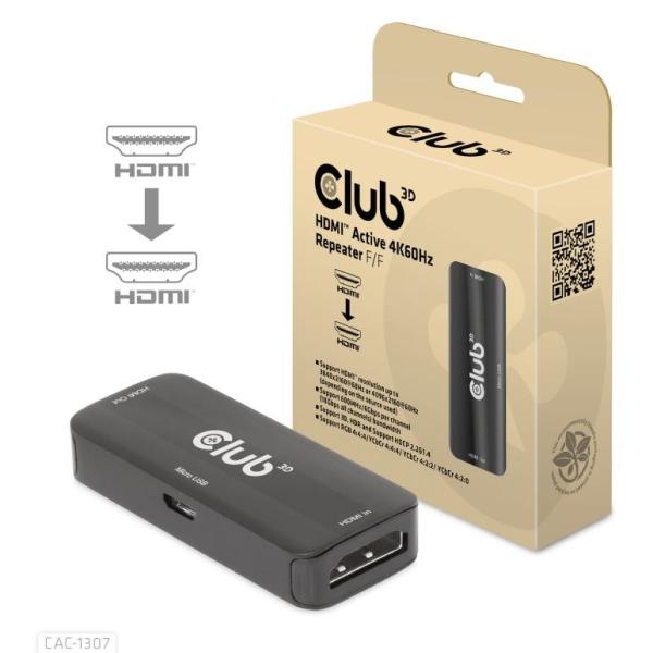 Club3D Adaptér aktivní HDMI 4K60Hz (F/ F),  černá