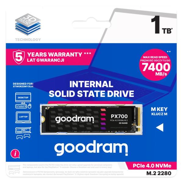 GOODRAM SSD PX700 1TB,  PCIe Gen4x4,  M.2 2280,  (R:74000/ W:6500MB/ s)2