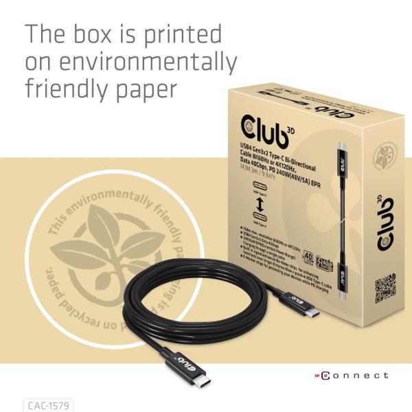 Club3D Kabel USB4 Gen3x2 Typ C 8K60Hz UHD,  40Gbps,  Power Delivery 240W,  (M/ M),  300cm4