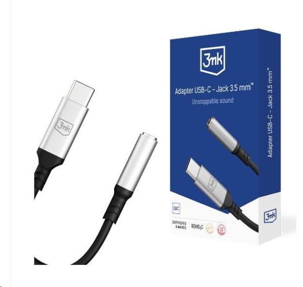 3mk adaptér USB-C/ Jack 3, 5mm (samice) 0, 15m,  černo-stříbrná