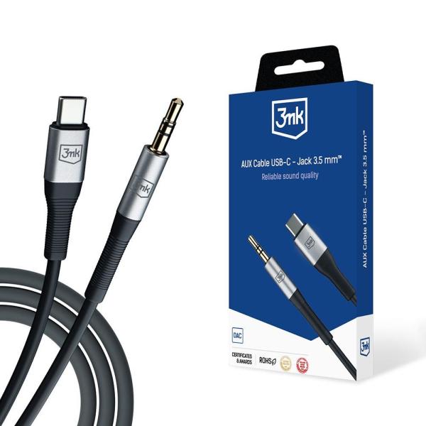 3mk audio kabel - AUX Cable USB-C - Jack 3, 5 mm,  1m,  černá