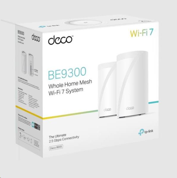TP-Link Deco BE65(2-pack) WiFi7 Mesh(BE9300, 2, 4GHz/ 5GHz/ 6GHz, 4x2, 5GbELAN/ WAN,  1xUSB3.0)4