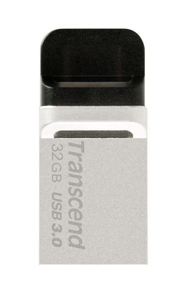 TRANSCEND Flash disk 32GB JetFlash®880S,  USB 3.0/ micro USB (R:90/ W:20 MB/ s) strieborná