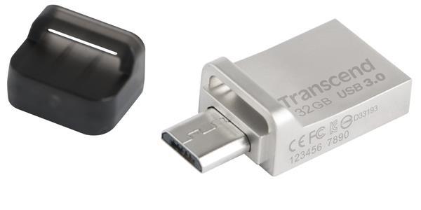 TRANSCEND Flash disk 32GB JetFlash®880S,  USB 3.0/ micro USB (R:90/ W:20 MB/ s) strieborná6