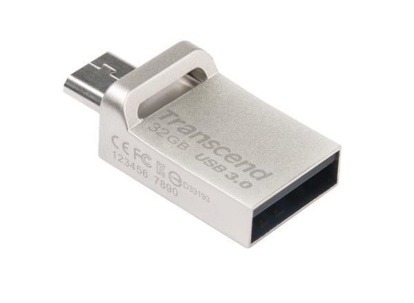 TRANSCEND Flash disk 32GB JetFlash®880S,  USB 3.0/ micro USB (R:90/ W:20 MB/ s) strieborná8
