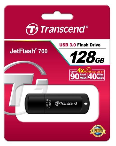 TRANSCEND Flash disk 128GB JetFlash®700,  USB 3.0 (R:90/ W:40 MB/ s) čierna0
