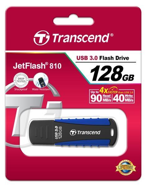 TRANSCEND Flash disk 128GB JetFlash®810,  USB 3.0 (vodotesný,  nárazuvzdorný) (R:90/ W:40 MB/ s) čierna/ modrá0