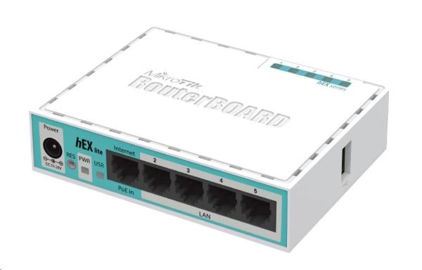 MikroTik RouterBOARD hEX lite,  850MHz CPU,  64MB RAM,  5x LAN,  vrátane. Licencia L4