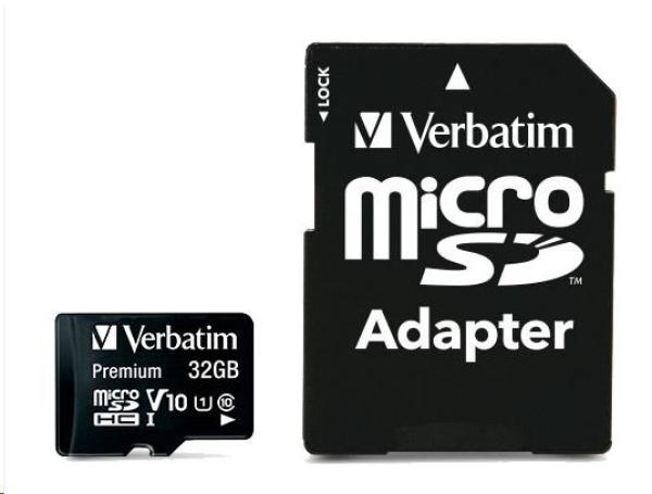 Karta VERBATIM MicroSDHC 32GB Premium,  U1 + SD adaptér2