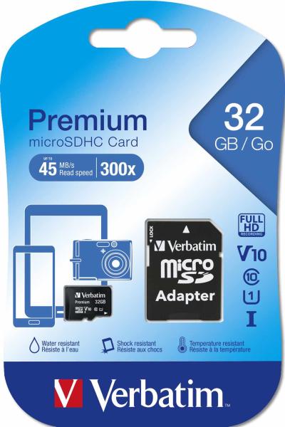 Karta VERBATIM MicroSDHC 32GB Premium,  U1 + SD adaptér1