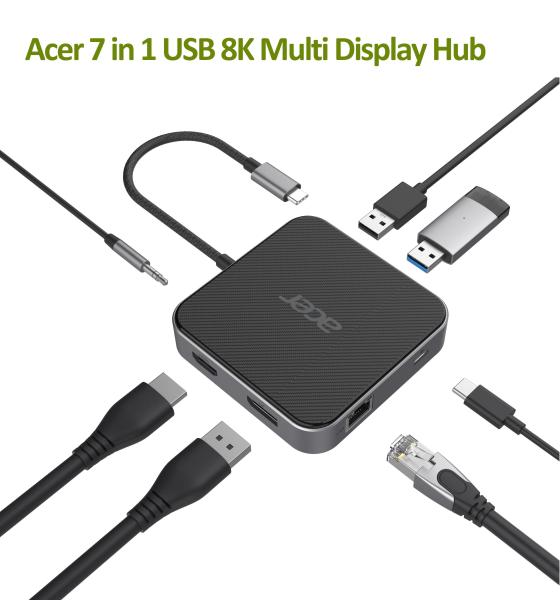 Kľúč ACER 7v1 typu C: 3 x USB3.0,  1 x HDMI,  1 x pd typu C,  1 x čítačka sd kariet,  1 x čítačka tf kariet
