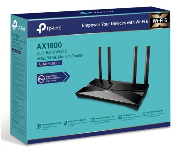 TP-Link Archer VX1800v EasyMesh WiFi6 VDSL/ ADSL router (AX1800, 2, 4GHz/ 5GHz, 3xGbELAN, 1xGbELAN/ WAN, 2xRJ11, 1xUSB2.0)3