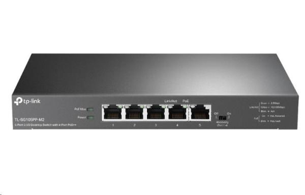 TP-Link switch TL-SG105PP-M2 (5x2, 5GbE,  4xPoE++, 123W,  fanless)