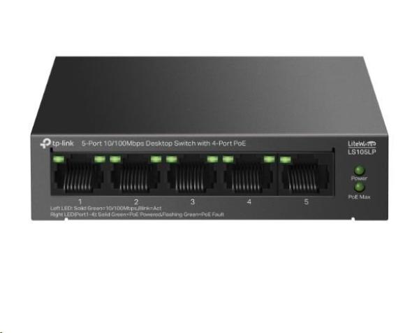 TP-Link LiteWave switch LS105LP (5x100Mb/ s,  4xPoE,  41W,  fanless)