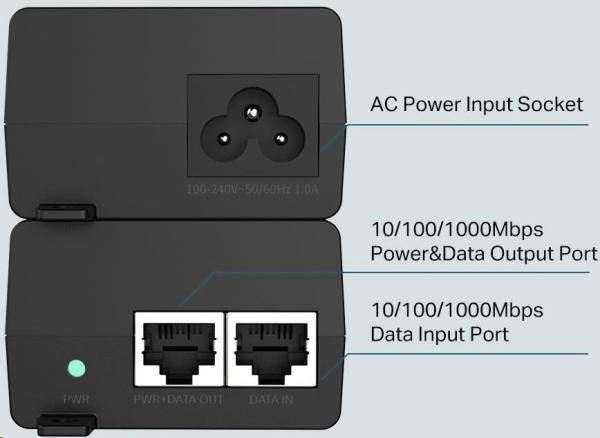 TP-Link POE160S PoE+ injektor (2xGbE,  802.3af/ at,  30W)1