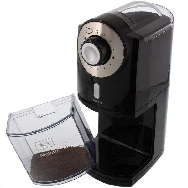 Melitta Molino mlýnek na kávu, 100 W, 17 hrubostí mletí, zásobník na 200 g, černý3