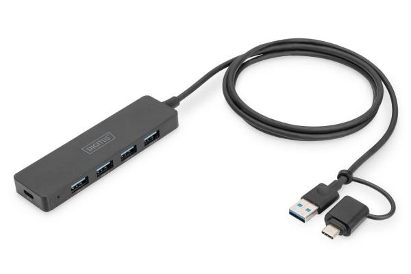 USB 3.0 Hub 4-port,  Slimline s USB-C adaptérem,  5 Gb/ s,  1, 2 m kabel

Rozšiřuje váš notebook o připojení USB-C nebo US