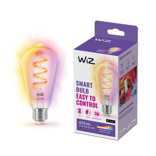 PHILIPS WiZ Wi-Fi BLE ST64 E27 6, 3 W - barevná žárovka,  nastavitelná teplota,  stmívatelná