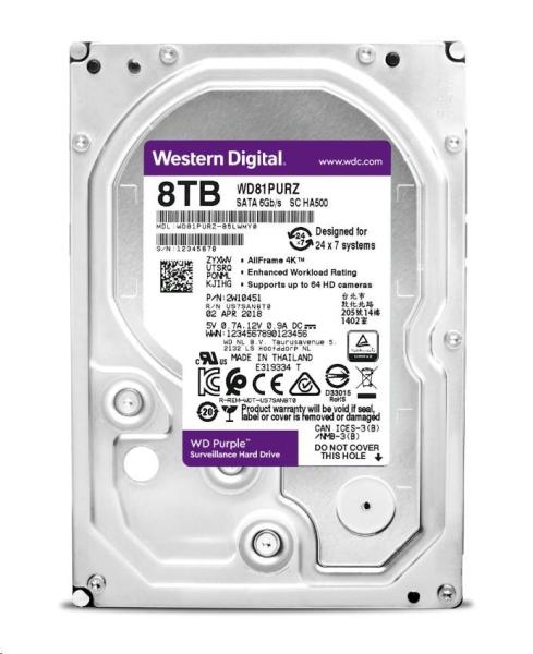 WD PURPLE WD85PURZ 8TB,  SATA III 3.5",  256MB 5640RPM,  215MB/ s,  Low Noise,  CMR1