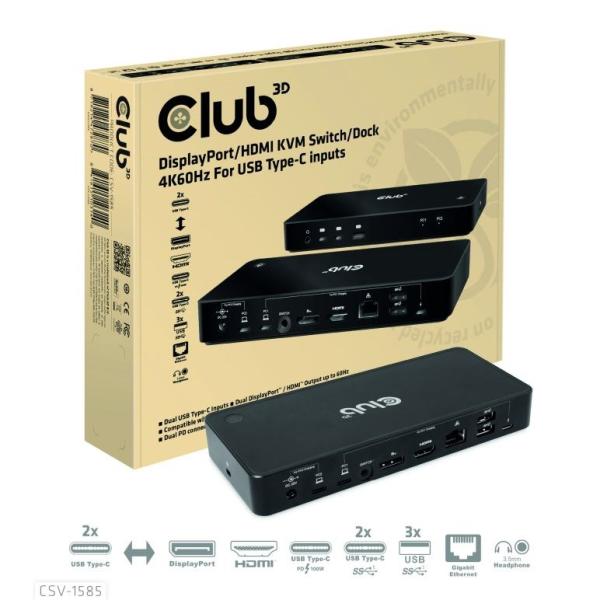 Club3D Dokovací stanice USB-C 10v1,  1xDP,  1xHDMI,  3xUSB-C,  3xUSB,  1xRJ45,  1x3.5mm,  černá